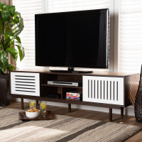 Baxton Studio LV14TV14120WI-Columbia/White-TV Meike Mid-Century Modern Two-Tone Walnut Brown and White Finished Wood TV Stand